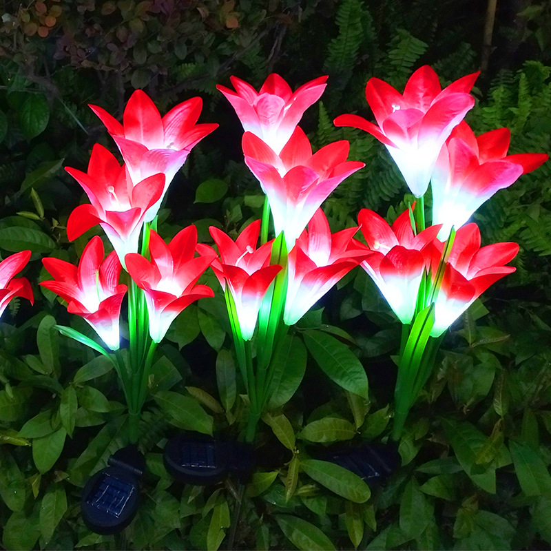 led solar lily flower lights, outdoor villa courtyard garden lights, solar simulation flower lights, lawn lights full figure