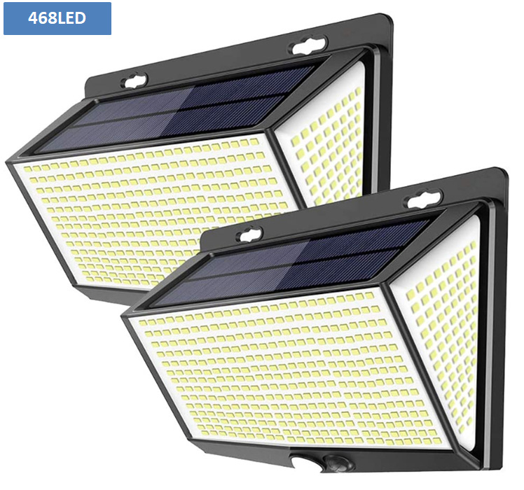 Solar lamps, outdoor courtyard landscape wall lamps, human-sensing 468LED lighting, household road fence lamps full figure