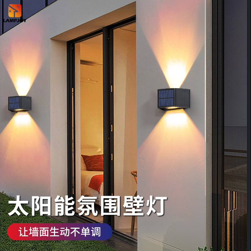 Cross-border new outdoor wall lamps, courtyard landscape decorative lamps, garden fence wall-washing lamps, waterproof solar atmosphere lamps details Picture