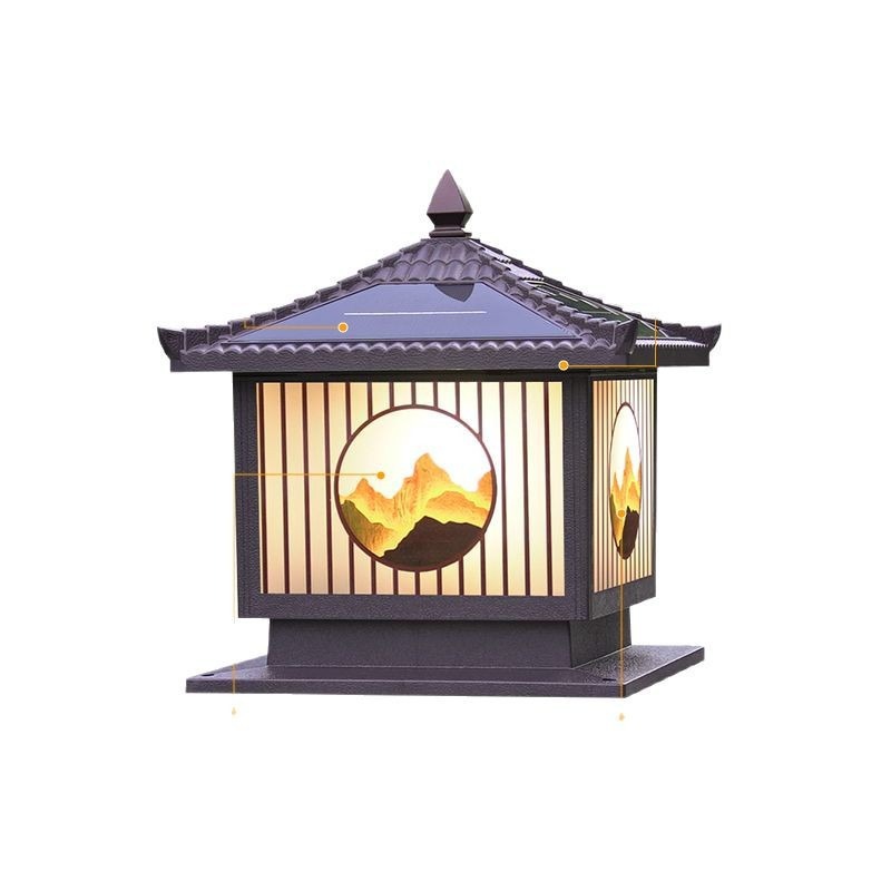 Outdoor gate column lamp, simple and waterproof, garden villa courtyard, new Chinese style, high-end feel solar column head lamp Item Picture
