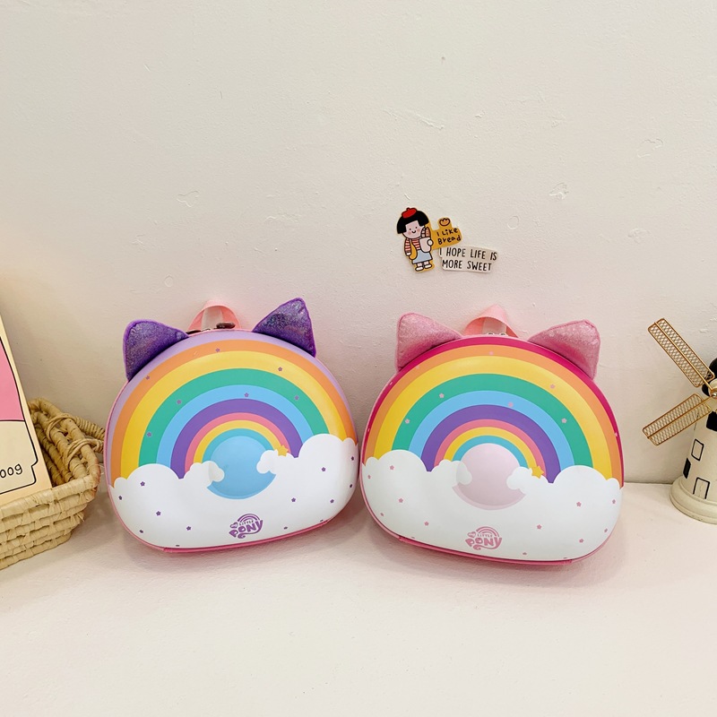 Cross-border Kindergarten Unicorn Glowing Schoolbag for 3-5 years Old Girls, Eggshell Bag, Cartoon Super Cute Girl Double Rainbow Bag details Picture