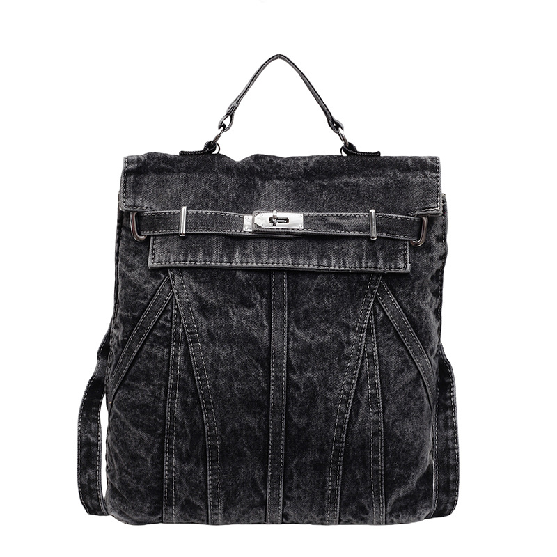 Retro washed denim backpack, backpack design sense, versatile college student schoolbag, hand-held Kelly bag, travel bag Item Picture