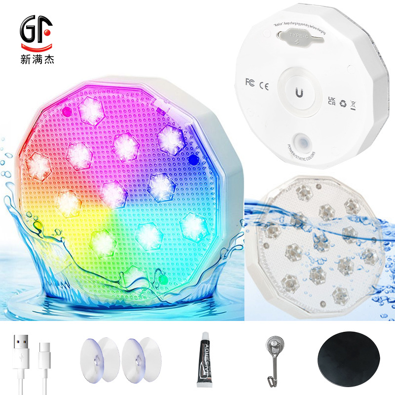 New cross-border bestsellers: Remote control LED diving light, bathtub USB charging swimming pool light, magnetic pond 16-color underwater light Item Picture
