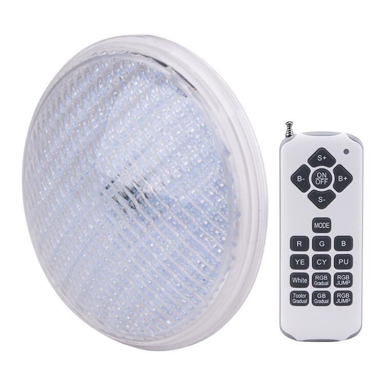 The PAR56-PC-24W-IP68 LED swimming pool light with glue filling is monochrome constant on /RGB remote control Specification drawing