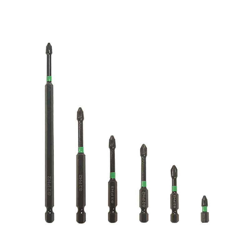 Black impact screwdriver with cross-head, phosphated black strong magnetic PH2, single-head screwdriver head, screwdriver bit Item Picture