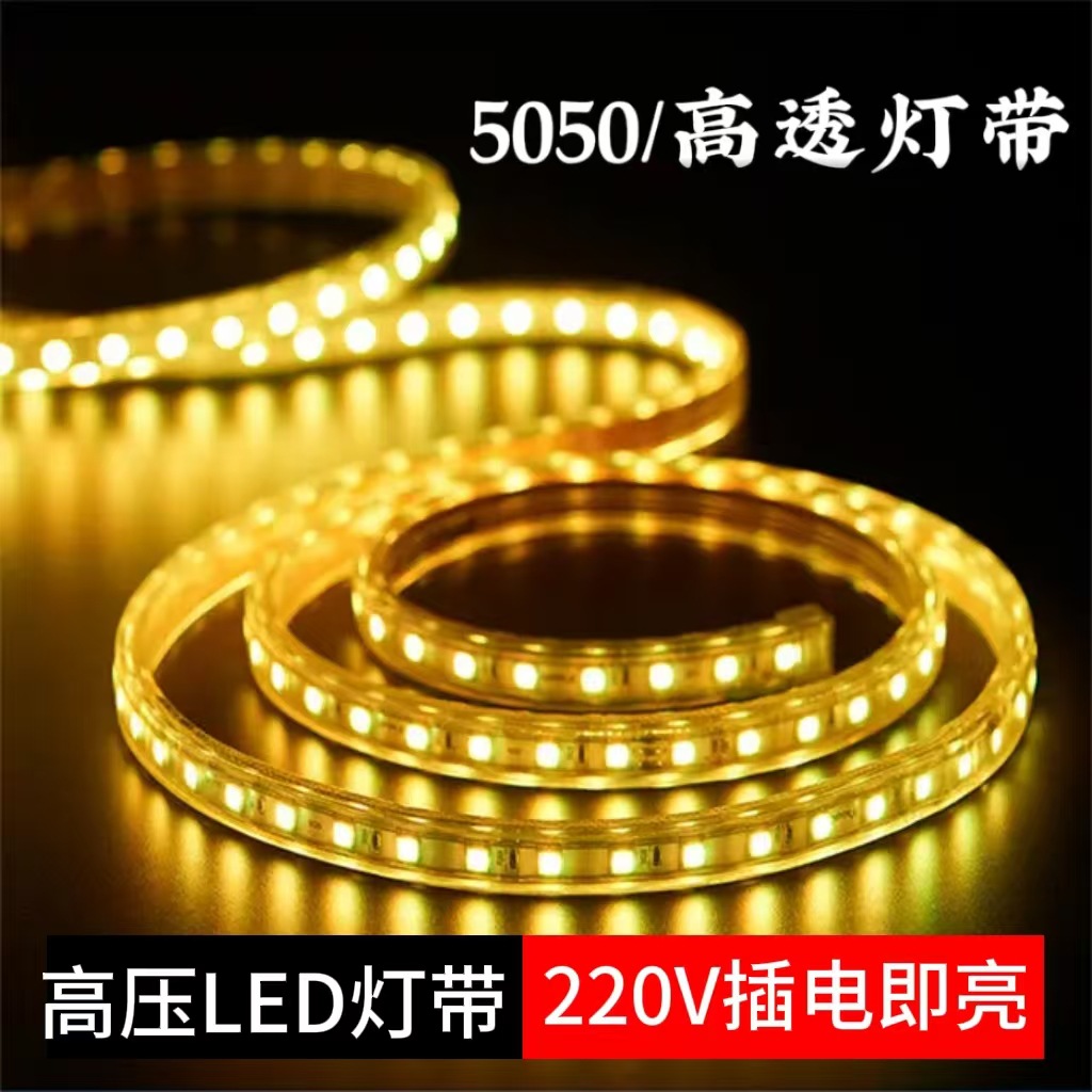 5050LED light strip, 220V outdoor waterproof, IP65, lighting project, home decoration lighting, decorative atmosphere, colored light strip full figure
