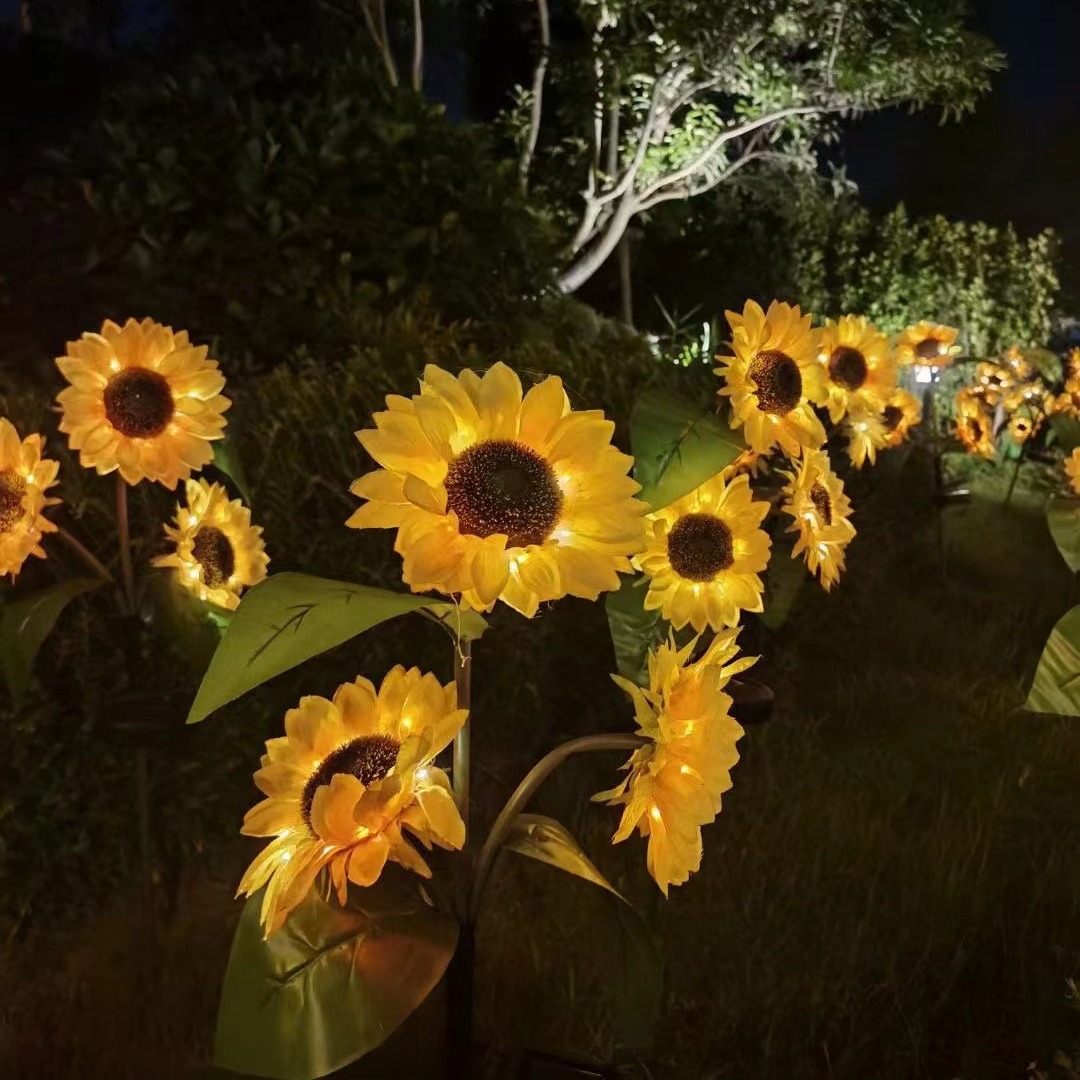Cross-border solar lawn lights, simulated sunflower flower arrangement ground lights, courtyard garden outdoor decorative atmosphere color lights details Picture