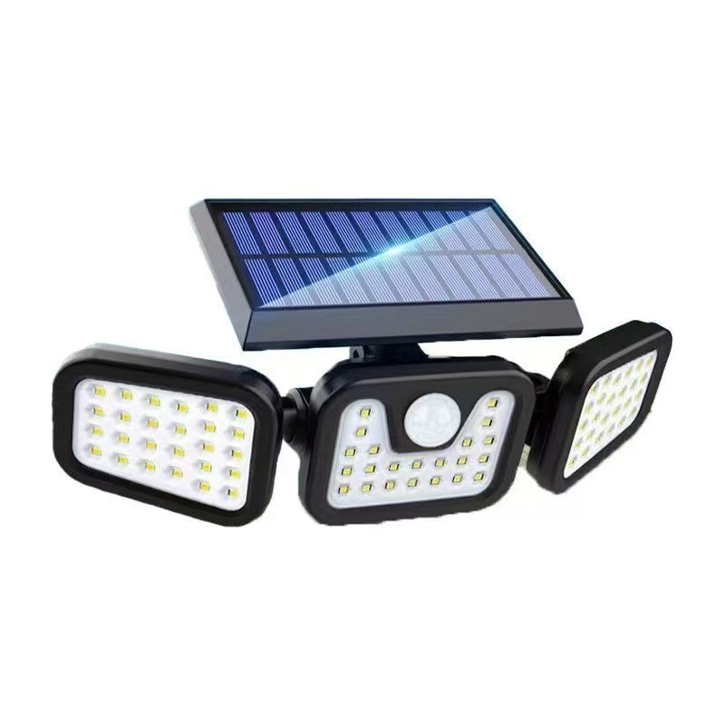 Solar-powered three-head wall lamps, garden courtyard fence lamps, human-sensing lighting lamps, long-lasting outdoor road lamps Item Picture