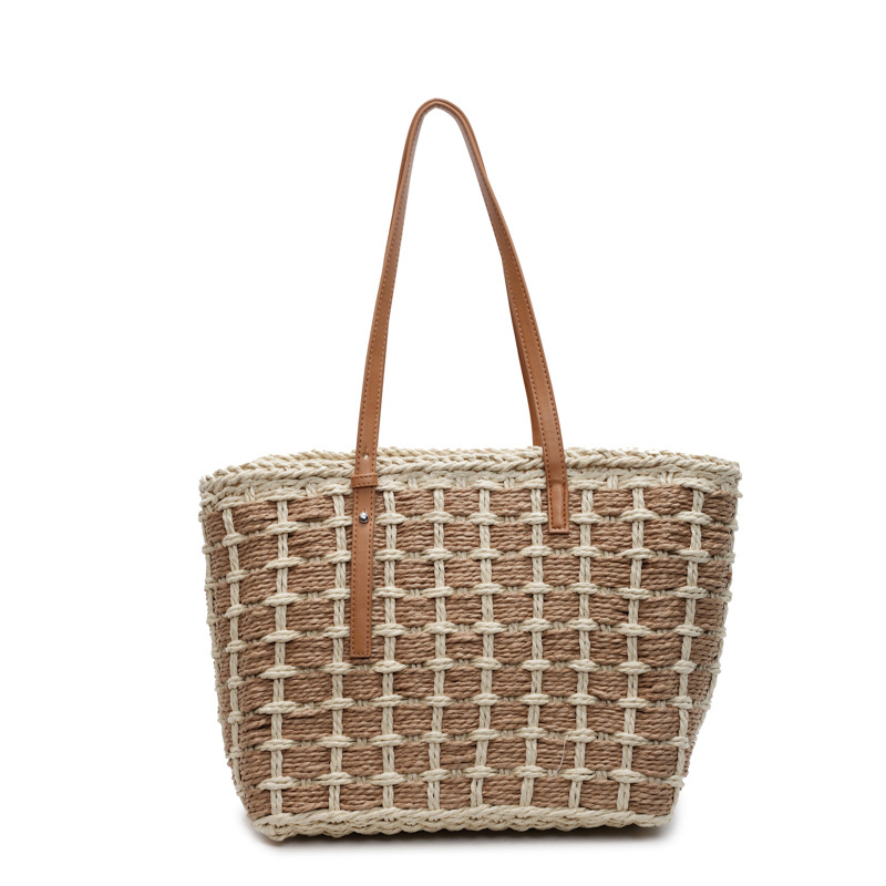 Large-capacity straw woven bag for women, 2025 new style, trendy Korean style, simple and fashionable hand-held shoulder bag, woven bag, tote bag Item Picture