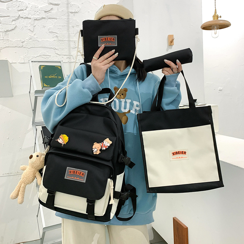 ins schoolbag for girls, Korean version, Harajuku ulzzang forest style, four-piece backpack set for junior and senior high school, trendy student backpack, cross-border details Picture