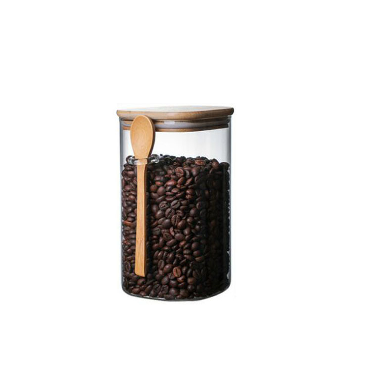 Square high borosilicate glass sealed storage tank with wooden spoon, seasoning box, coffee bean storage tank and kitchenware box Item Picture