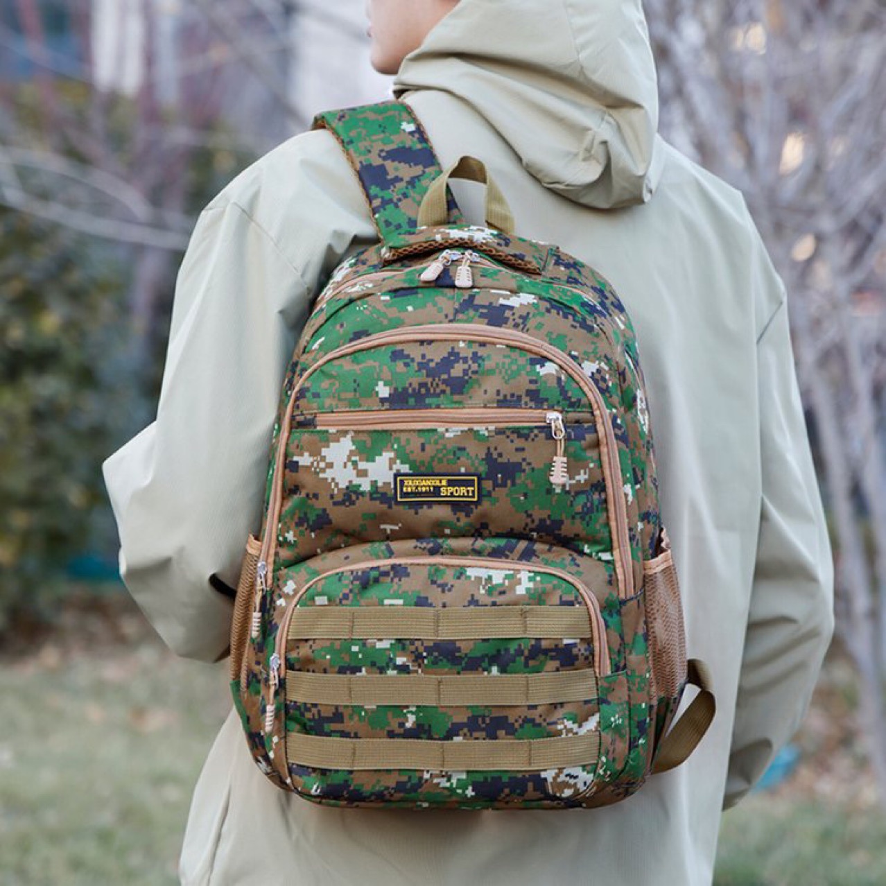 Men's backpack, large-capacity outdoor sports travel backpack, camping camouflage tactical bag, male and female student schoolbag Application Scenario