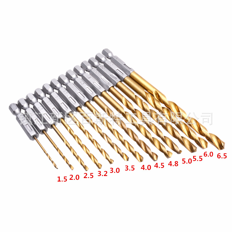 13PC hexagonal handle titanium-coated twist drill bit air screwdriver set 1/4 "Hexagonal handle drill bit details Picture