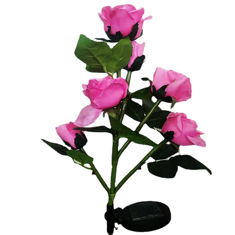 Solar LED 6-head and 7-head rose lamp simulation ground insert lamp outdoor decoration courtyard manufacturer supply Item Picture