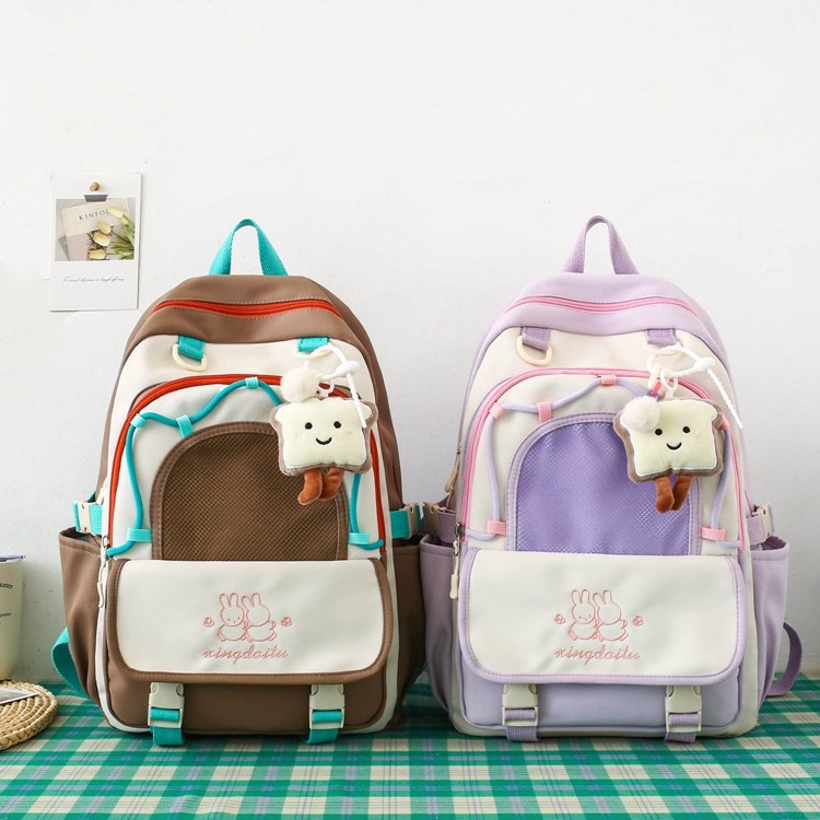 Cute color-blocking backpack, large capacity, high-end and simple, lightweight and fashionable backpack for female college students, junior and senior high school schoolbags details Picture