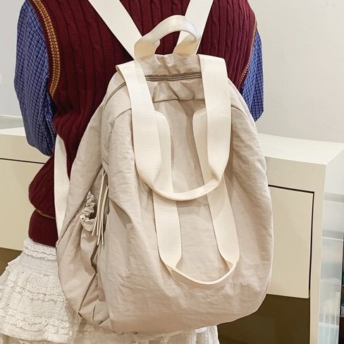 Japanese fashion trend large-capacity schoolbag, casual sports backpack, backpack for junior and senior high school students, solid-color backpack details Picture