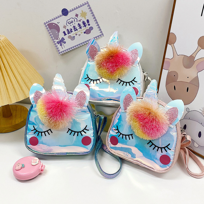 2023 New Creative Rainbow Color single-shoulder bento Bag for Primary School Students, Children's Unicorn Cartoon Lunch Bag, and Fun Bag for kids full figure