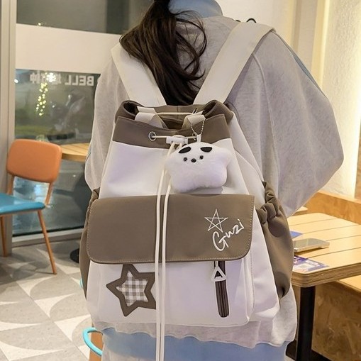 The new cute color-blocking student single-shoulder bag, a multi-functional backpack with a girlish style, features a casual design and a large capacity Application Scenario