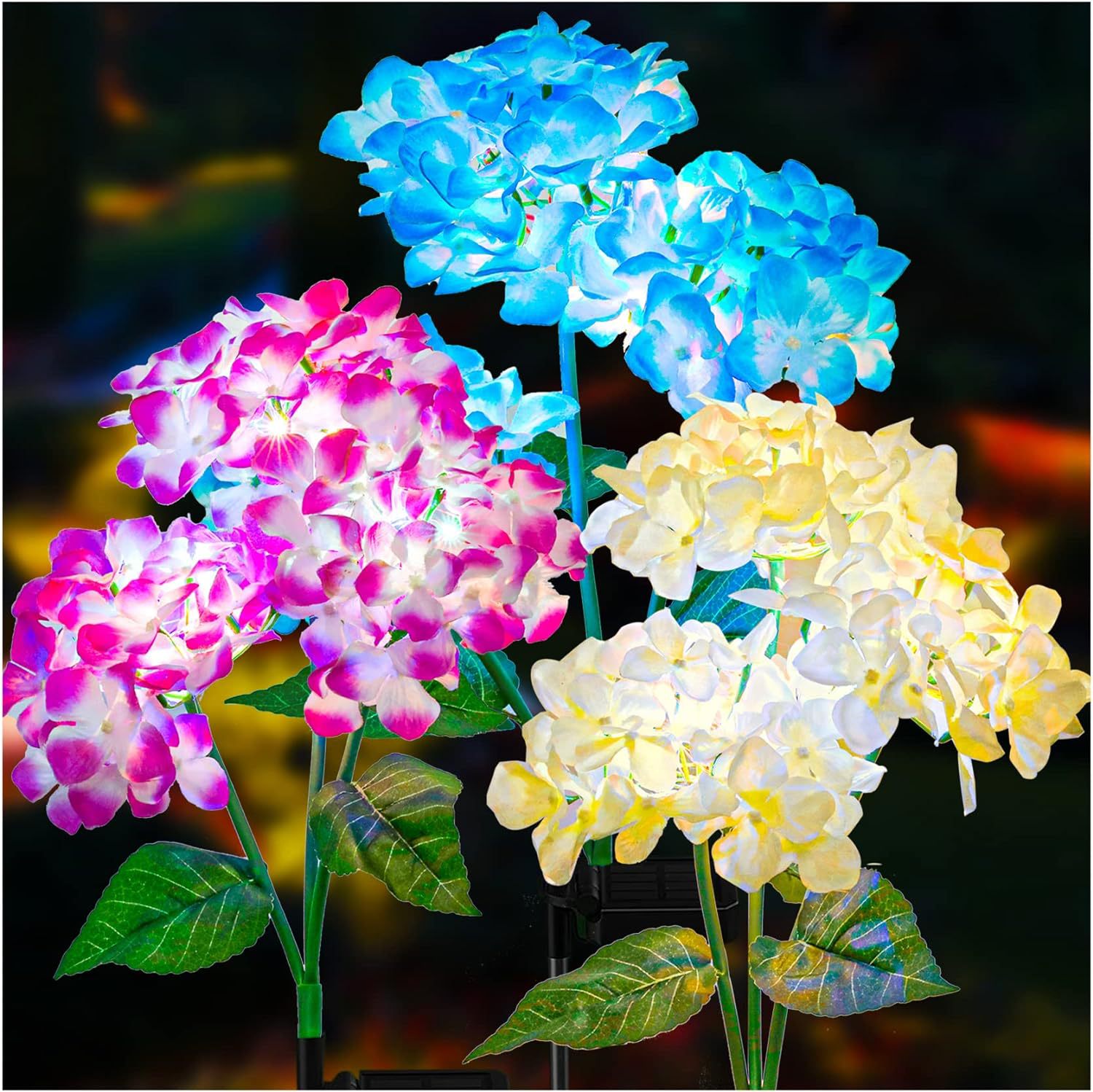Solar-powered hydrangea simulation flower lamps, ground sockets, outdoor garden decorative lamps, villa courtyard lawn lamps, courtyard lamps full figure