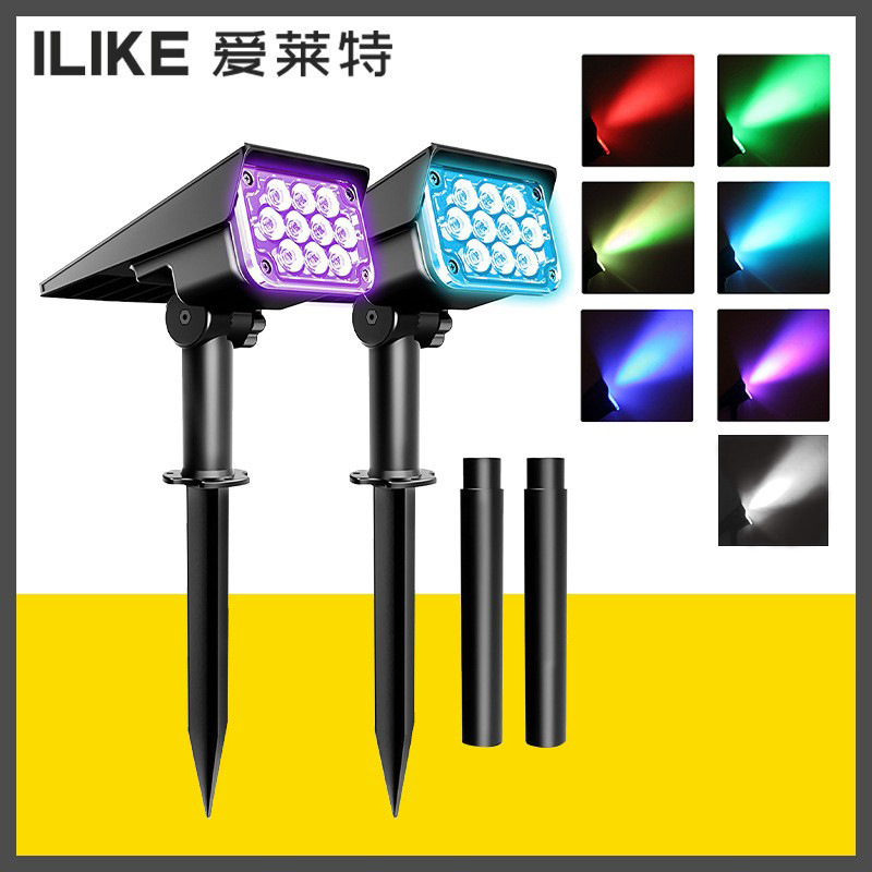 Solar-powered lawn light shines brightly. Outdoor waterproof ground plug light. Garden and courtyard integrated solar-powered ground plug lawn light full figure