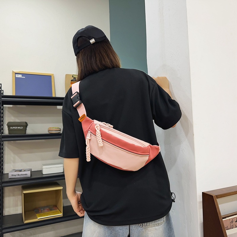 Japanese nylon chest bag, a trendy single-shoulder, versatile crossbody small bag for women on Instagram, a new 2025 contrasting color student sports waist bag Specification drawing