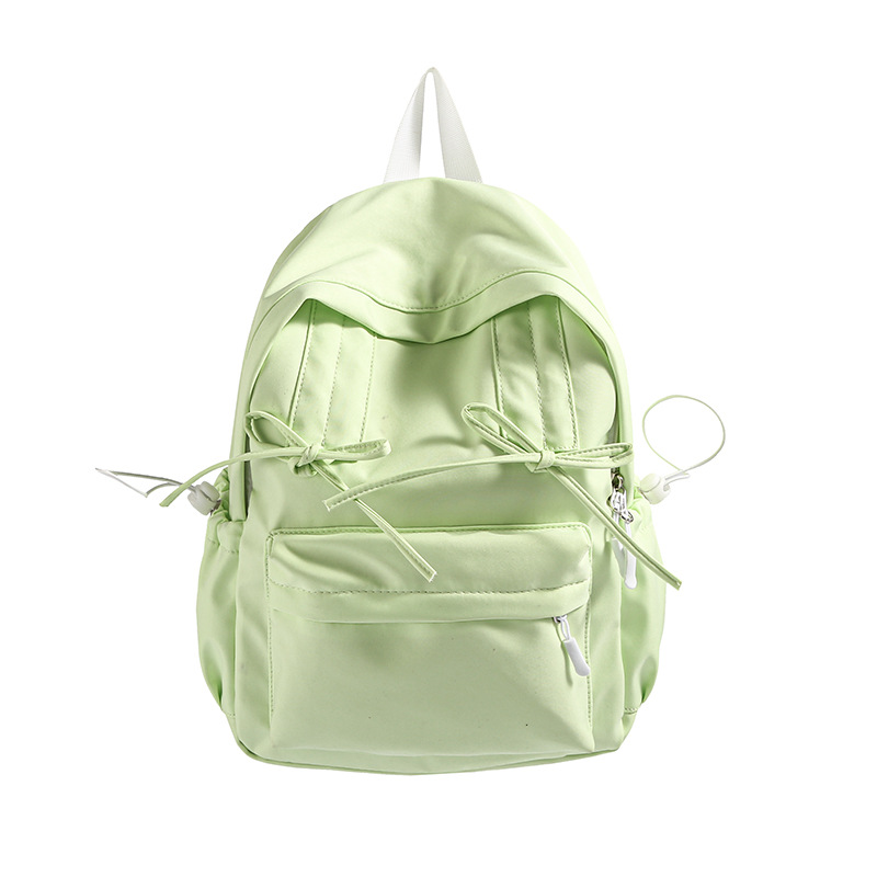 2024 Fresh and clean pleated drawstring cute bow design backpack for women's travel lightweight small backpack Item Picture