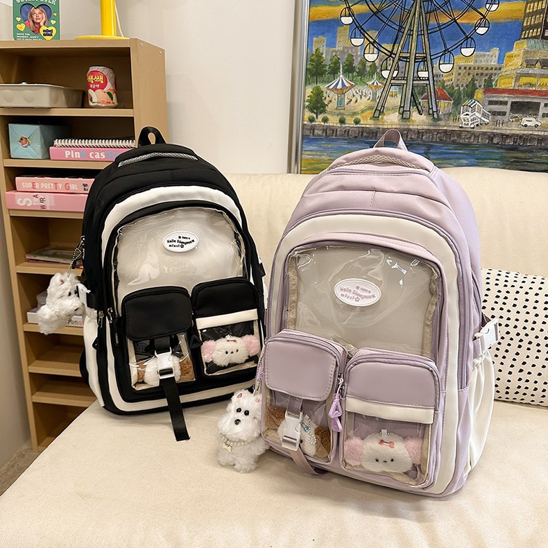 Versatile transparent Zagu Ba Ji pain bag for girls, high appearance level, high school and junior high school students' shoulder bag, large capacity Specification drawing