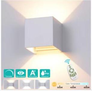 White square outdoor waterproof sensor dimmable remote control wall lamp, outdoor courtyard garden, corridor, bedroom, staircase full figure