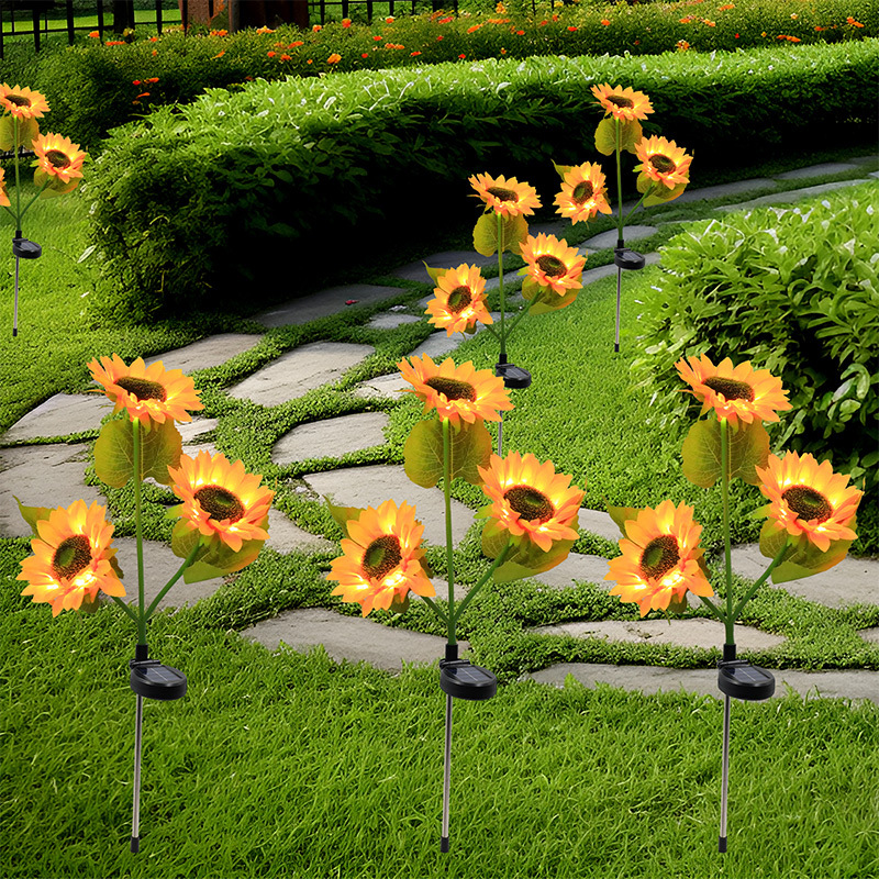 Cross-border solar lawn lights, simulated sunflower flower arrangement ground lights, courtyard garden outdoor decorative atmosphere color lights Application Scenario