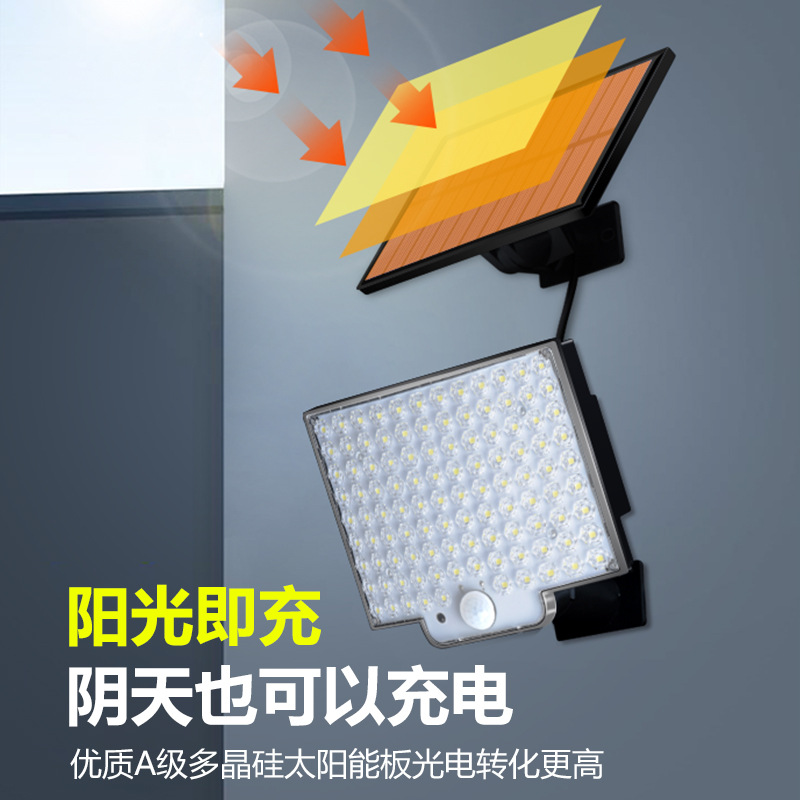 106LED solar lamp Outdoor garden lamp Remote control split human body sensor outdoor lighting lamp for terrace and balcony Specification drawing