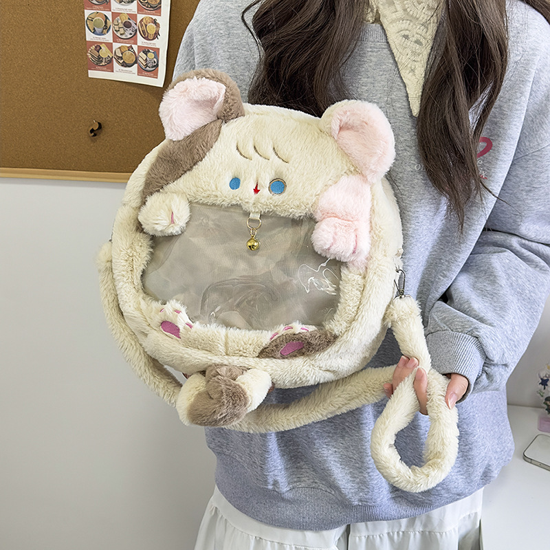 New backpack, cute cat plush backpack, large capacity, versatile for girls and students, single-shoulder crossbody bag, high appearance level Specification drawing