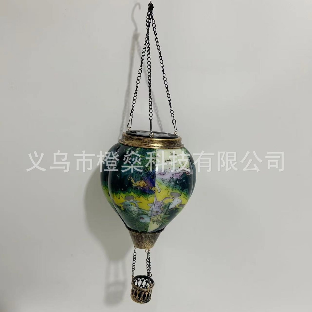 Solar hot air balloon lamp, outdoor iron chandelier, courtyard Independence Day solar lantern, cross-border garden decoration Item Picture