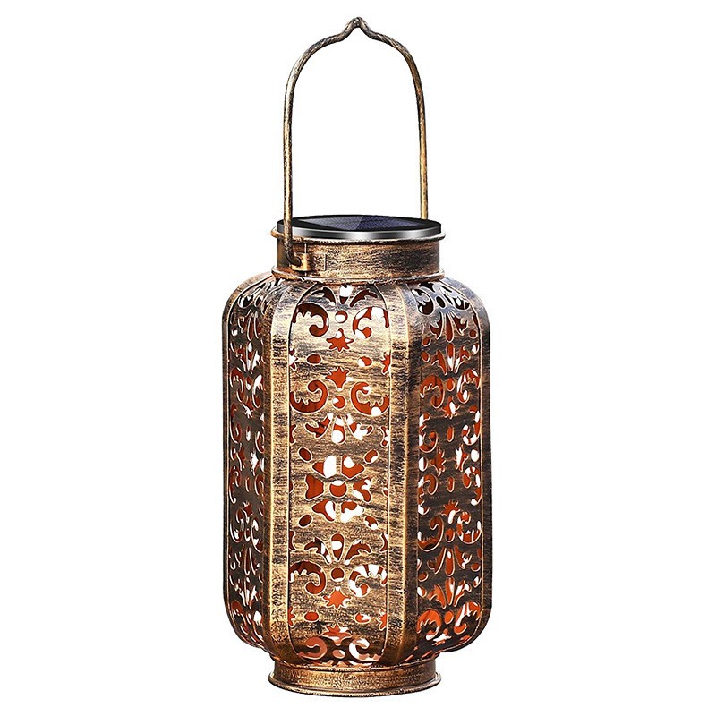 Solar-powered hexagonal projection lanterns, ironwork lamps, outdoor hanging lamps, decorative lamps, garden hanging lamps, courtyard lamps, hand-held lamps Item Picture