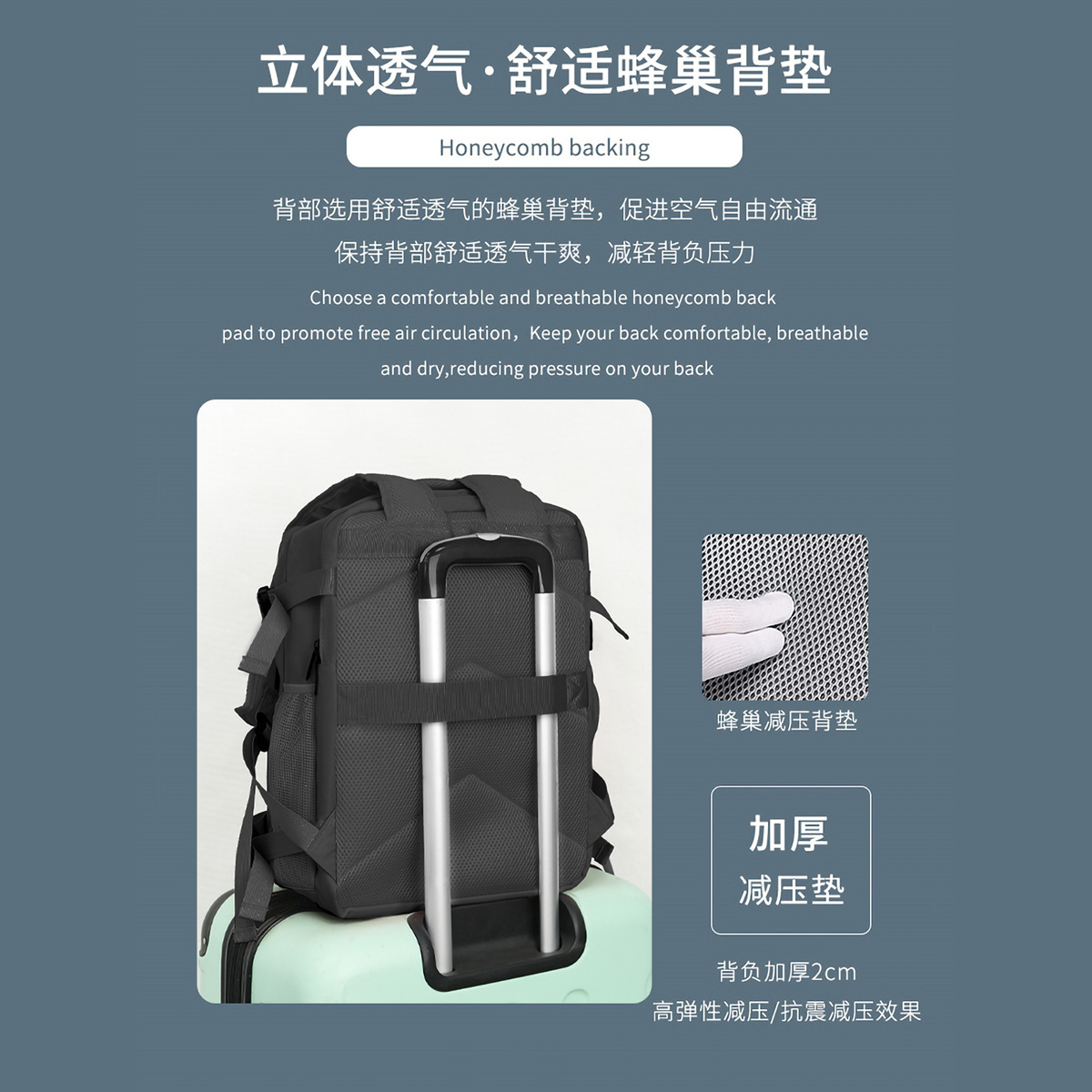 Hot-selling travel backpacks, large-capacity men's and women's business commuting casual backpacks, multi-compartment schoolbags, laptop bags Specification drawing