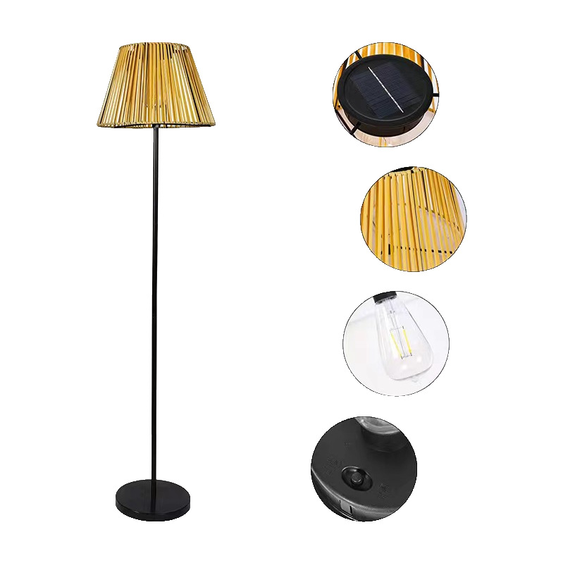New Chinese-style solar floor lamps, outdoor rattan floor lamps, villa courtyard lamps, waterproof Japanese garden decorative lamps Item Picture