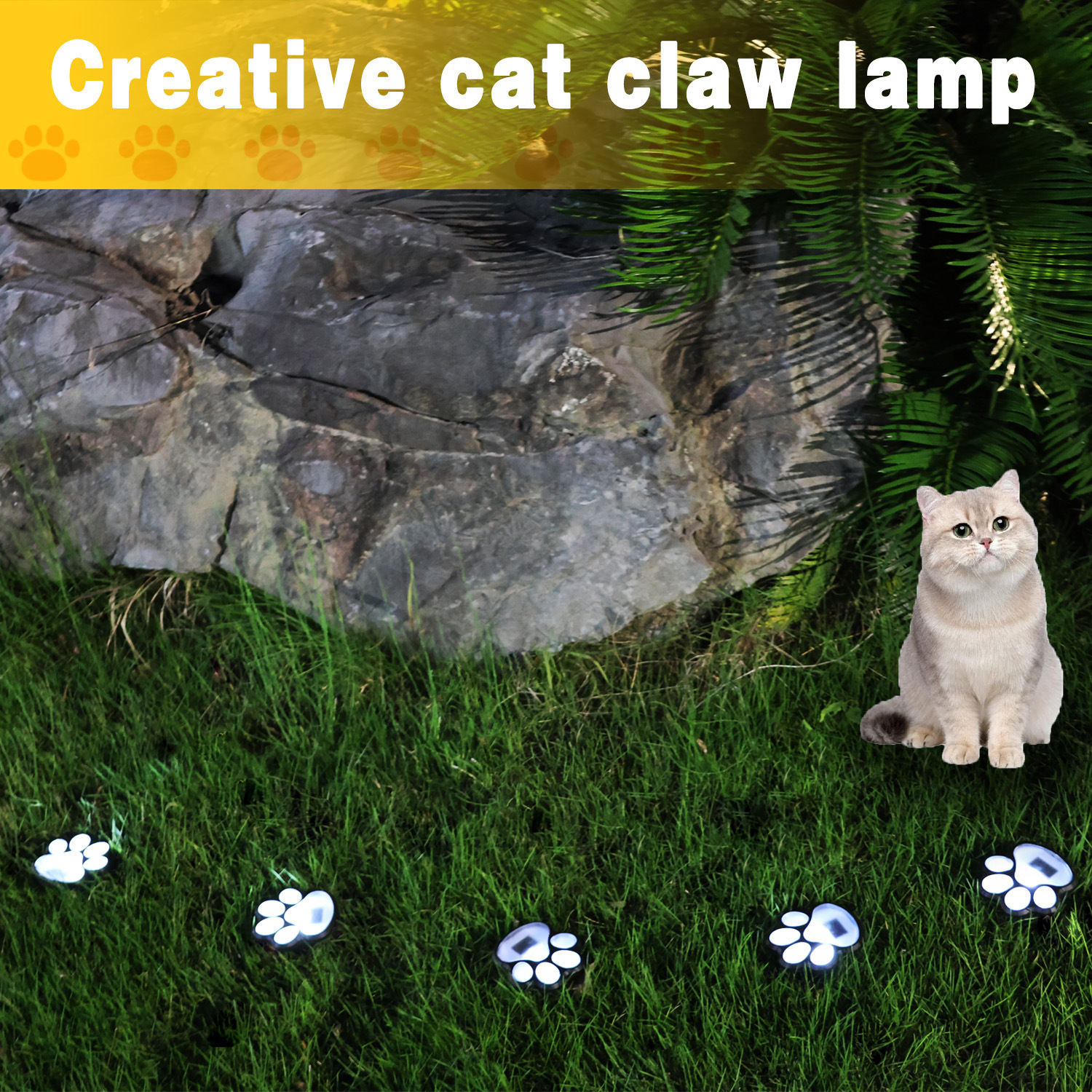 New solar cat paw lights, outdoor creative animal foot decoration lights, garden and courtyard waterproof lawn lights are in stock Specification drawing