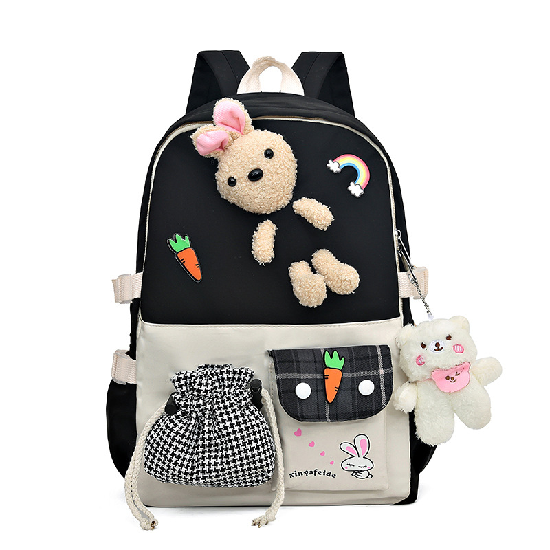 Fashionable and casual Korean-style backpack for girls, cute cartoon, lightweight schoolbag for primary school students, large-capacity, color-blocking trendy backpack Item Picture