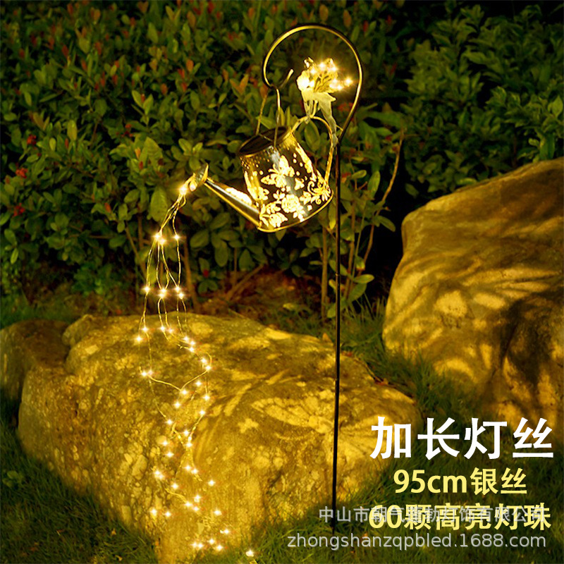 Solar-powered butterfly spirit water bottle lamp, outdoor waterproof courtyard ground socket lamp, creative garden decoration, ironwork shower head lamp Specification drawing