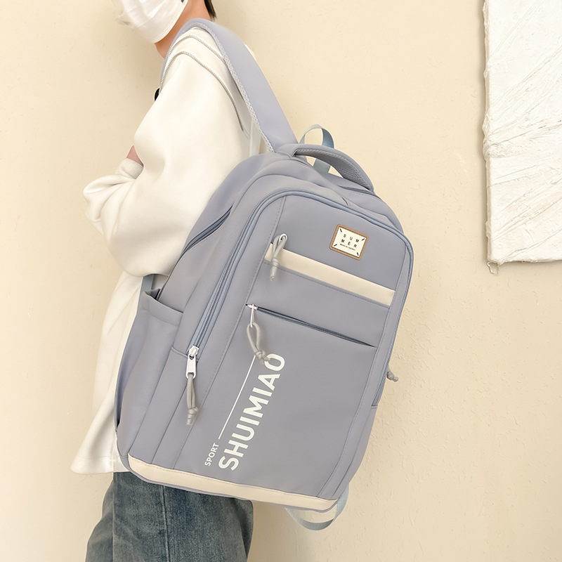 Large-capacity schoolbag for girls, simple and solid-color Japanese-style junior high school student backpack, wide shoulder strap backrest, casual backpack wholesale Specification drawing