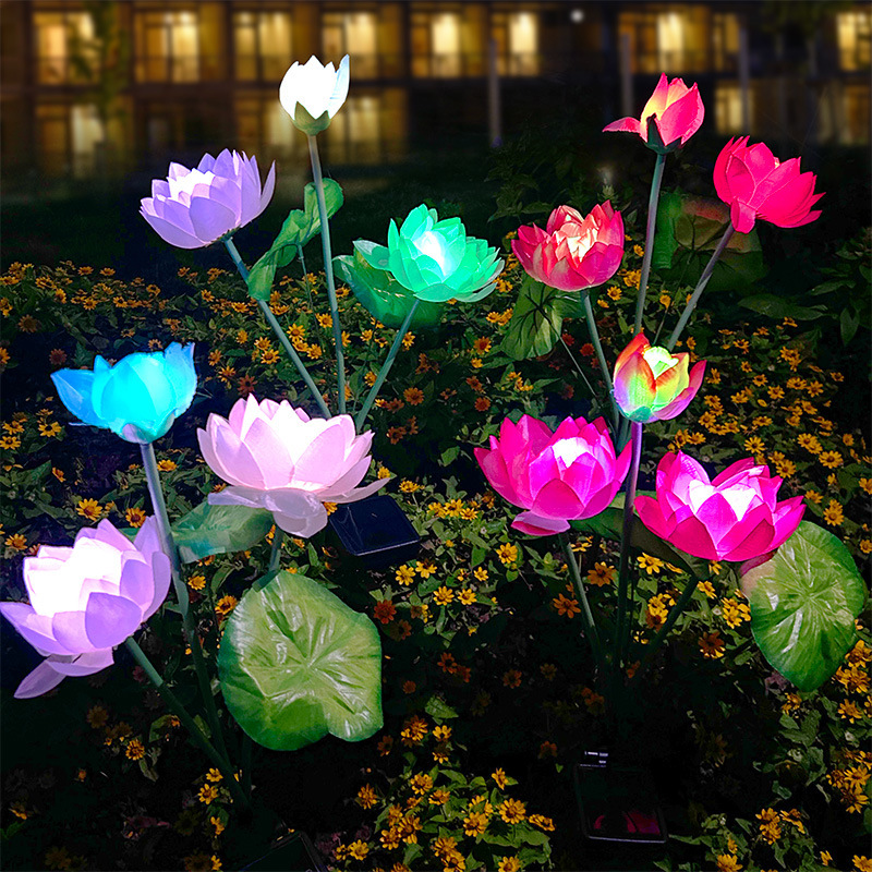 Cross-border solar lotus lamps, outdoor lamps, courtyard decorative lamps, villa square landscape lamps, waterproof ground insertion lawn lamps full figure