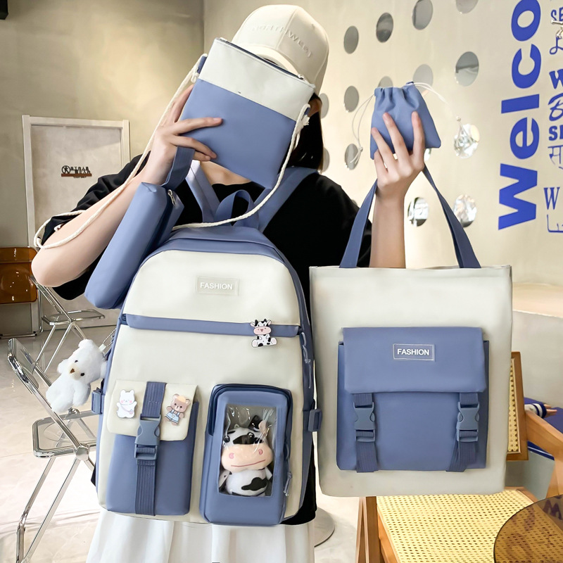 Japanese-style cute girl schoolbag, campus junior high school and senior high school students' backpack, large-capacity Korean version backpack five-piece set Specification drawing
