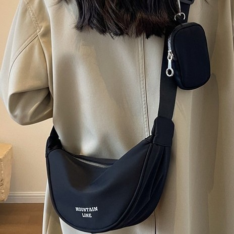 New solid-color soft surface sewing textured bag, fashionable street trend dumpling shape mother-and-child bag, single-shoulder crossbody bag details Picture