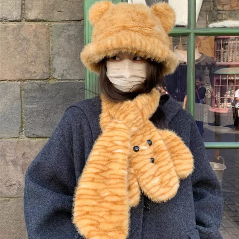 2024 New style scarf, cartoon leopard print puppy plush scarf, student cycling neck protection, cold protection and warmth, fleece scarf Specification drawing