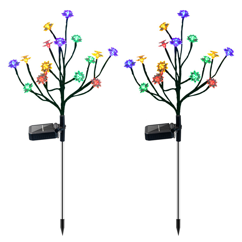 Solar-powered branch lotus lamps, outdoor garden lamps, led color ground insert landscape garden lamps, decorative lamps, lawn lamps Item Picture