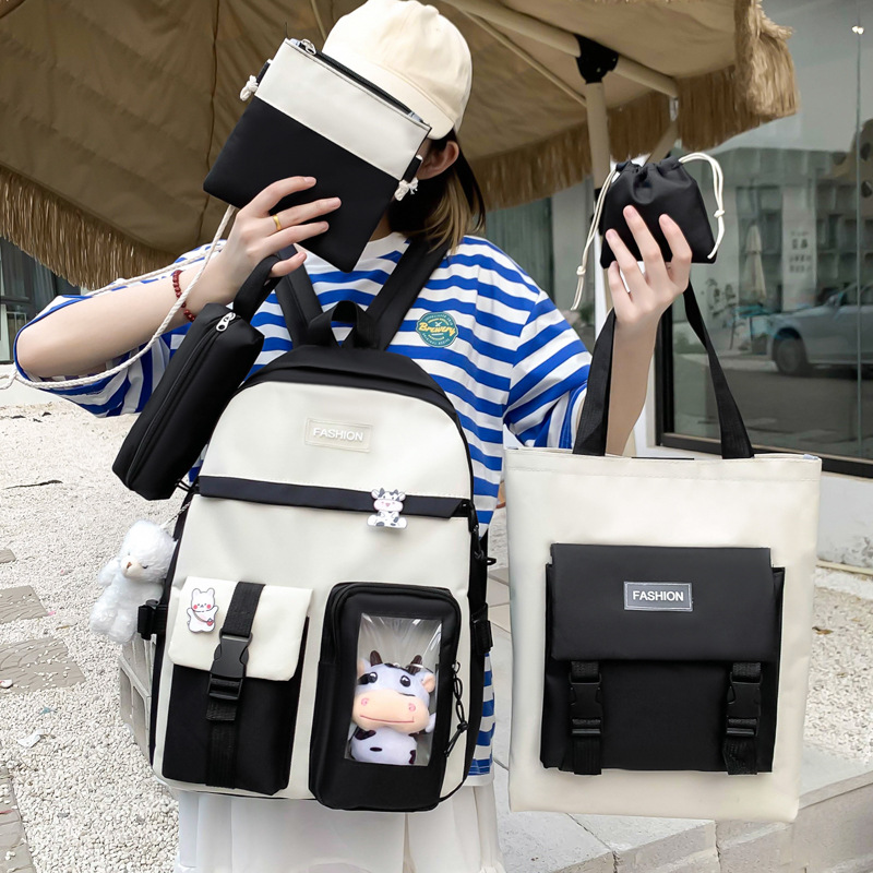 Japanese-style cute girl schoolbag, campus junior high school and senior high school students' backpack, large-capacity Korean version backpack five-piece set full figure