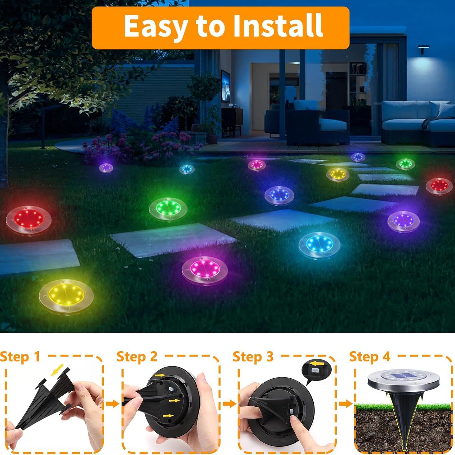 New solar-powered ground lamp 8LED stainless steel outdoor plug-in grass lamp, courtyard garden decoration villa ground lamp Application Scenario