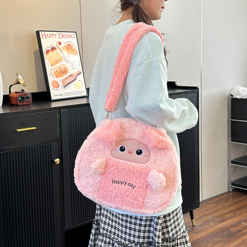 Lamb fleece penguin cartoon backpack, soft and cute, fluffy, multi-purpose single-shoulder bag, large-capacity plush bag for girls Specification drawing