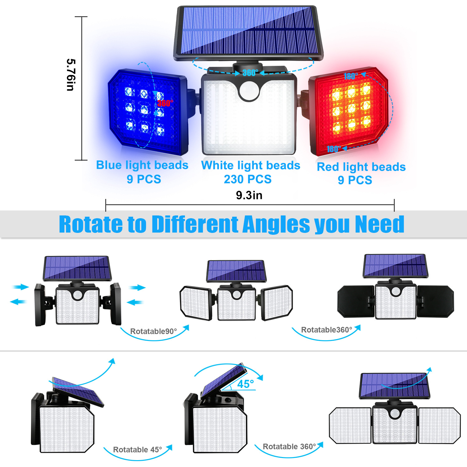 230LED solar lighting wall lamps, warning lights, engineering vehicle strobe lights, agricultural vehicle roof lights, stroboscopic lights, outdoor lights details Picture