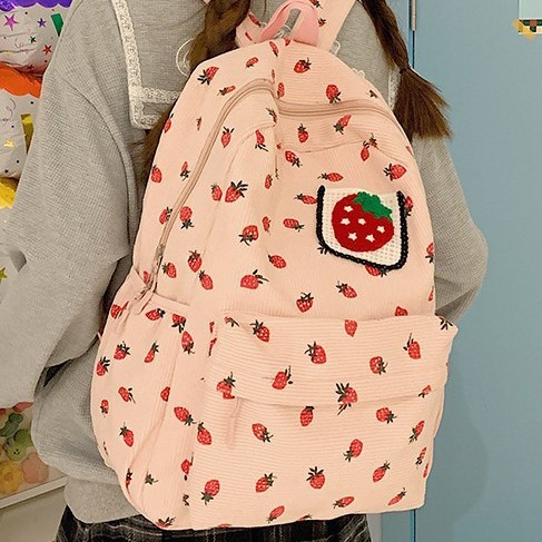 2024 New student cute schoolbag, large-capacity backpack, cartoon strawberry backpack, high appearance level schoolbag for autumn and winter details Picture