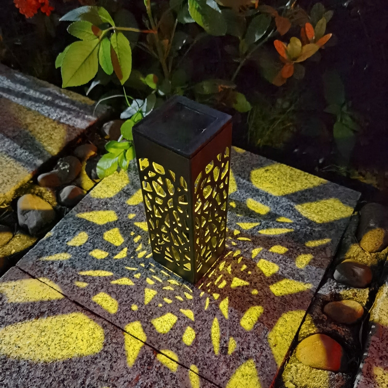 Solar-powered hollowed-out lamps, beautiful and creative light and shadow lamps, LED square light-controlled sensor outdoor courtyard lawn lamps details Picture